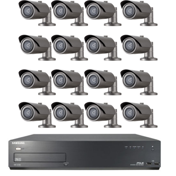 Samsung 2MP Network PoE HD 1080p 16 Bullet Camera s QNO 6030R SRN 1670D 16CH NVR 4TB CCTV Package